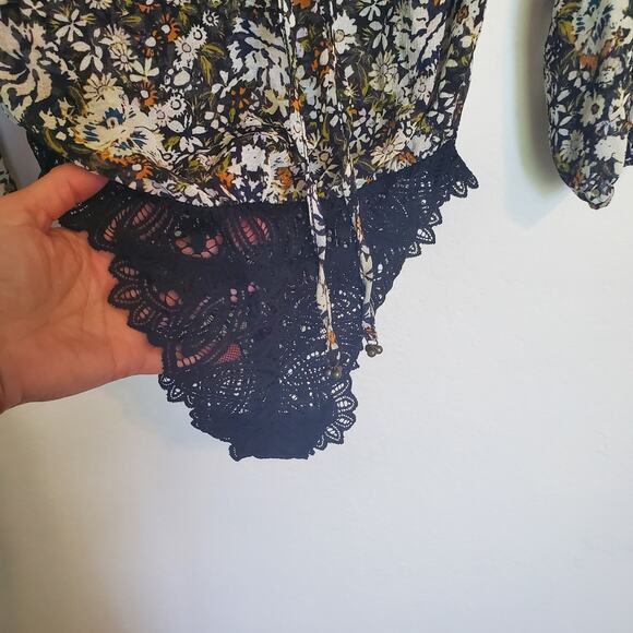 Intimately Free People Cottage Floral Bodysuit XS Ruffle Blousy Whimsy Fairy Top - Picture 7 of 10